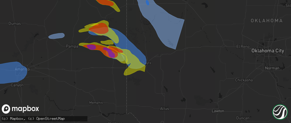 Hail map in Sayre, OK on June 25, 2026