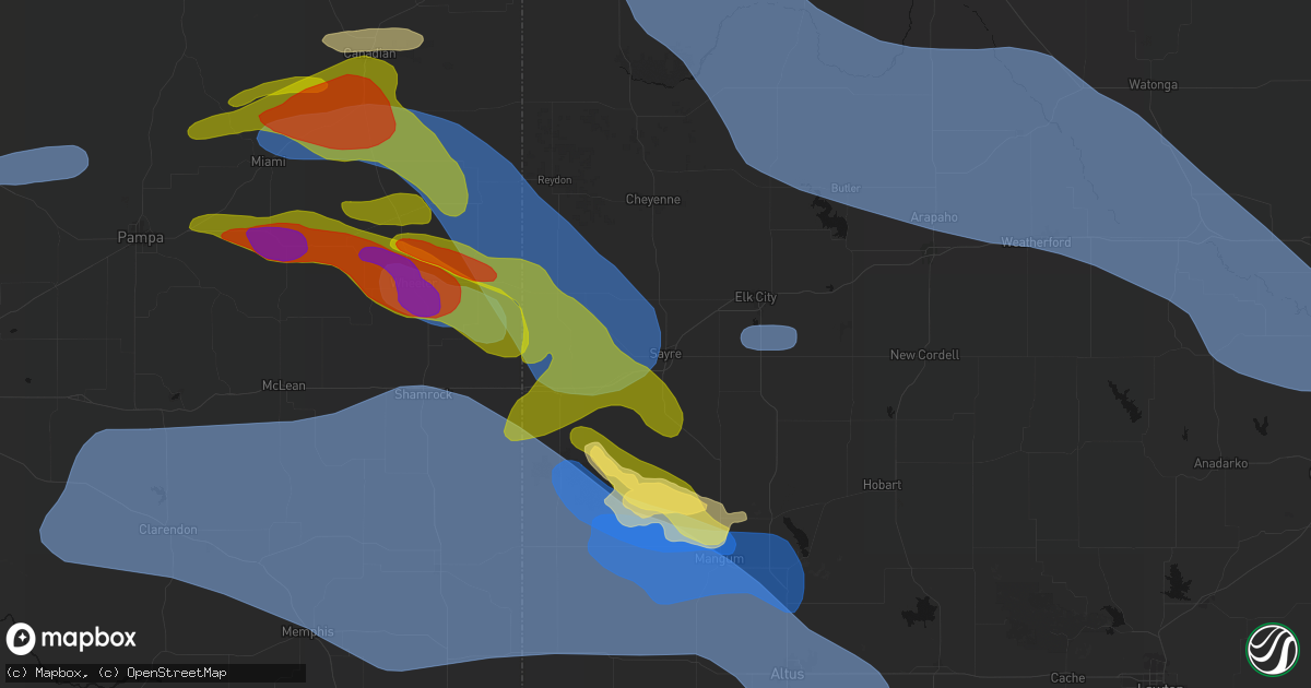 Hail map in Sayre, OK on June 25, 2026