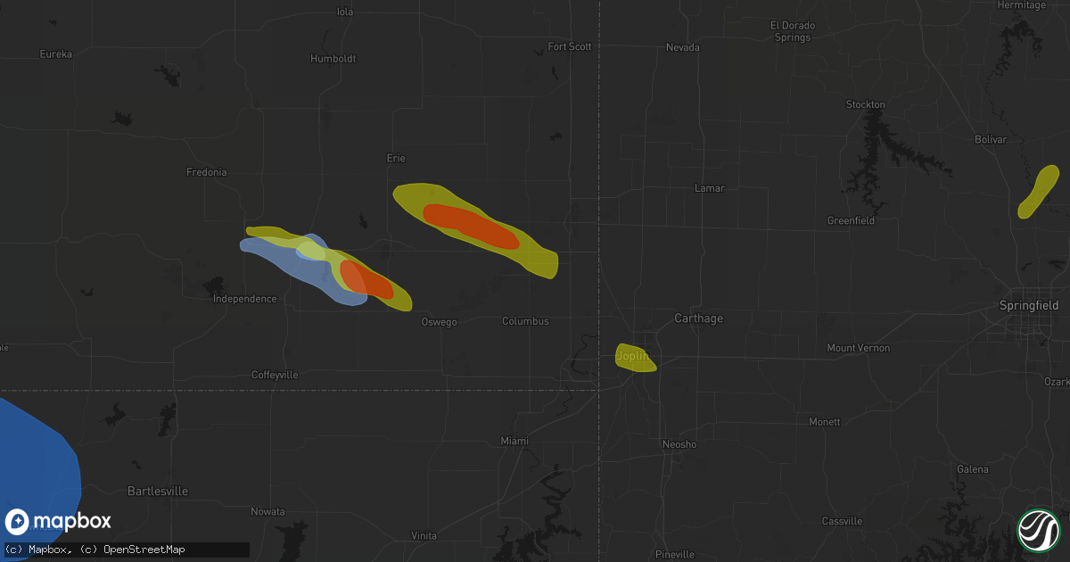 Hail map in Scammon, KS on June 25, 2026