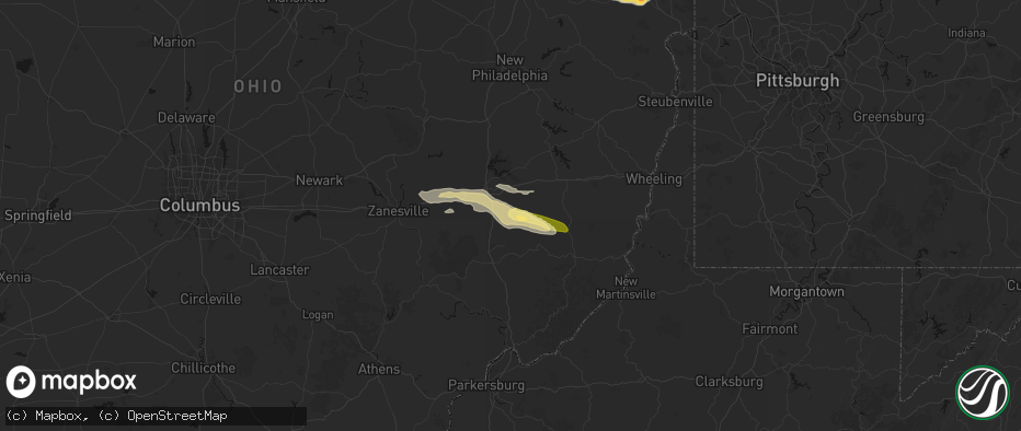 Hail map in Senecaville, OH on June 25, 2026