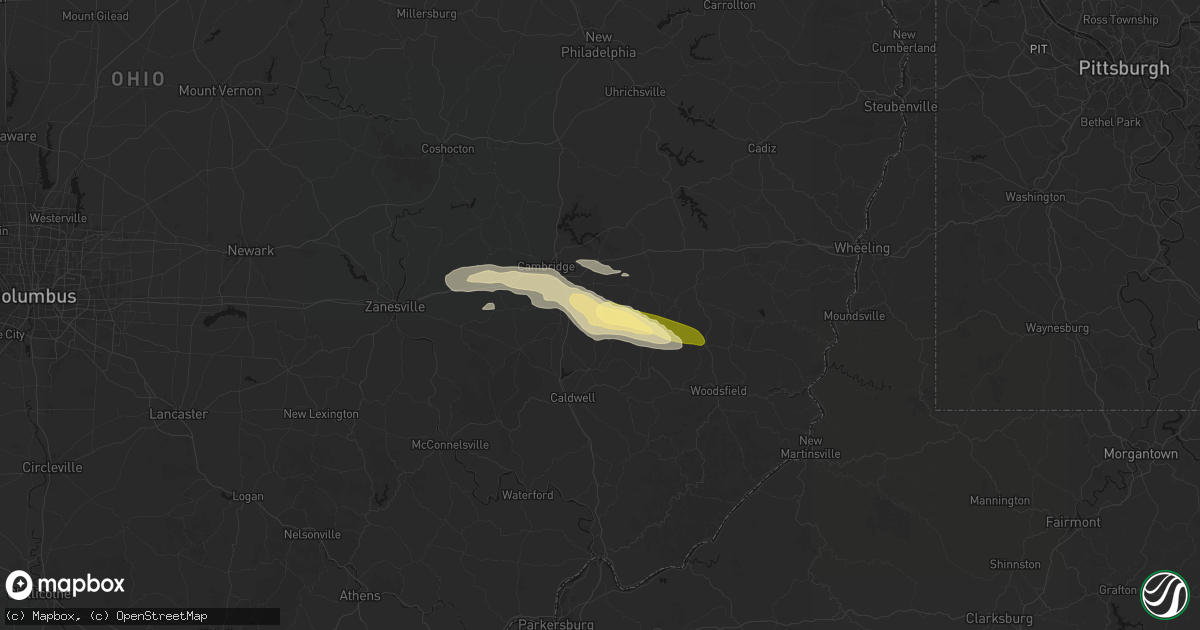 Hail map in Senecaville, OH on June 25, 2026