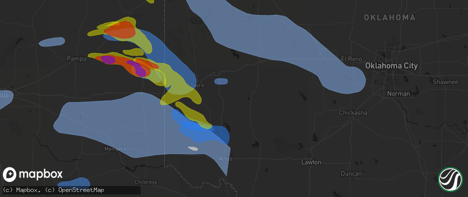 Hail map in Sentinel, OK on June 25, 2026