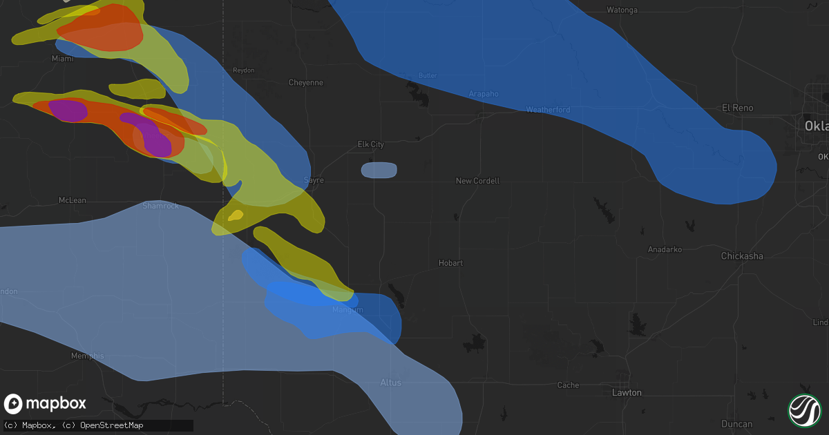 Hail map in Sentinel, OK on June 25, 2026