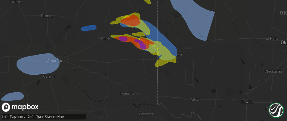 Hail map in Shamrock, TX on June 25, 2026