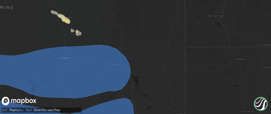 Hail map in Shawnee, WY on June 25, 2026