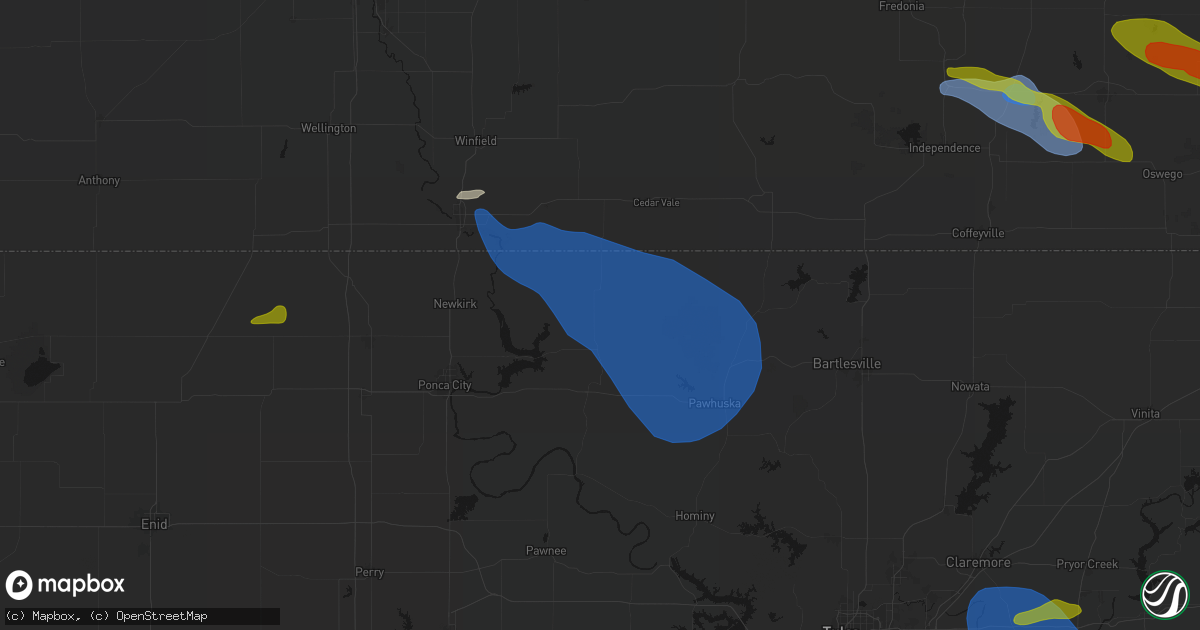 Hail map in Shidler, OK on June 25, 2026