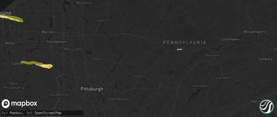 Hail map in Smicksburg, PA on June 25, 2026