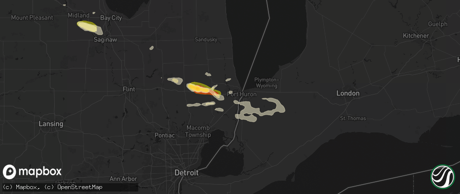 Hail map in Smiths Creek, MI on June 25, 2026