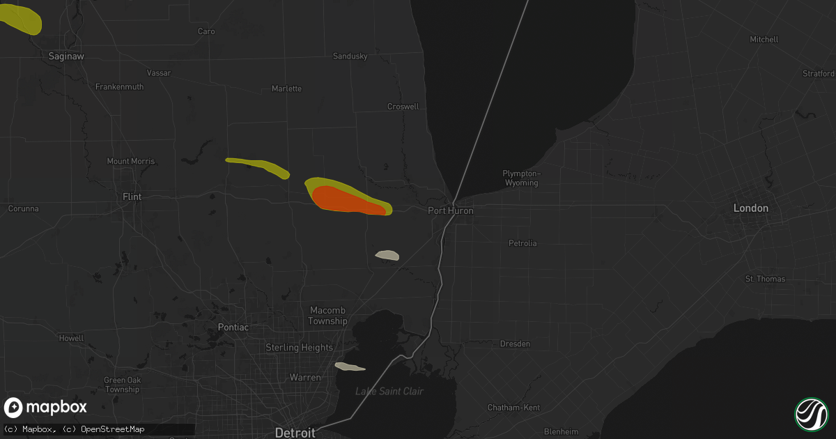 Hail map in Smiths Creek, MI on June 25, 2026