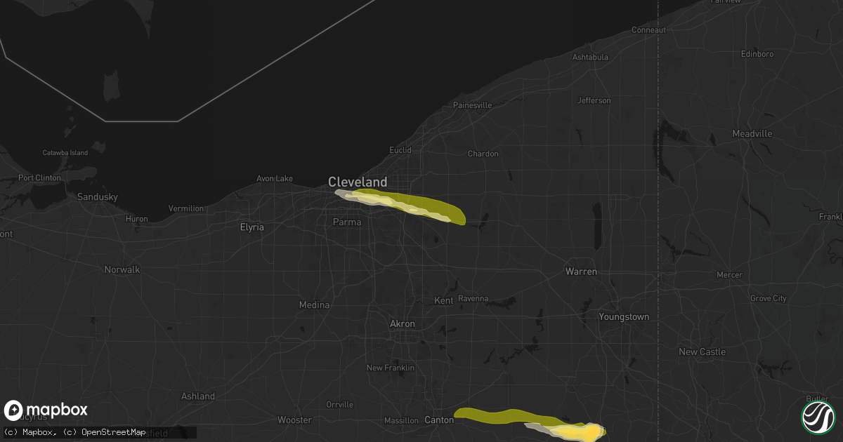 Hail map in Solon, OH on June 25, 2026