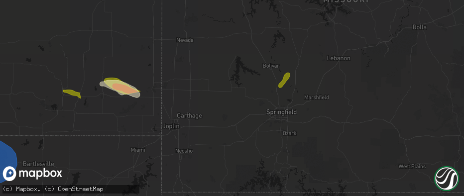 Hail map in South Greenfield, MO on June 25, 2026