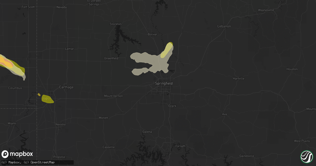 Hail map in Springfield, MO on June 25, 2026