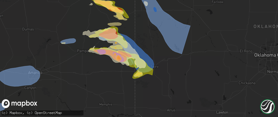 Hail map in Sweetwater, OK on June 25, 2026