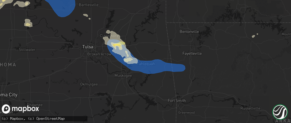 Hail map in Tahlequah, OK on June 25, 2026