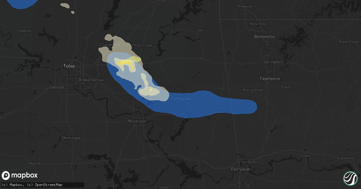 Hail map in Tahlequah, OK on June 25, 2026