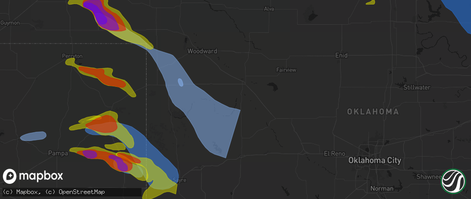 Hail map in Taloga, OK on June 25, 2026