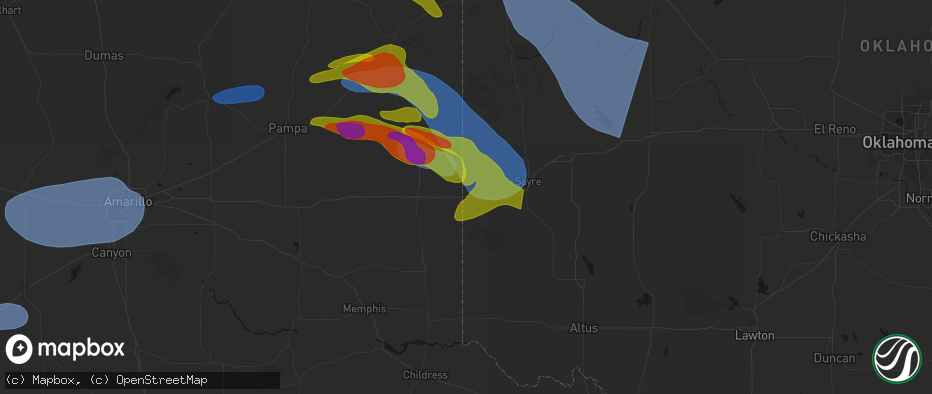 Hail map in Texola, OK on June 25, 2026