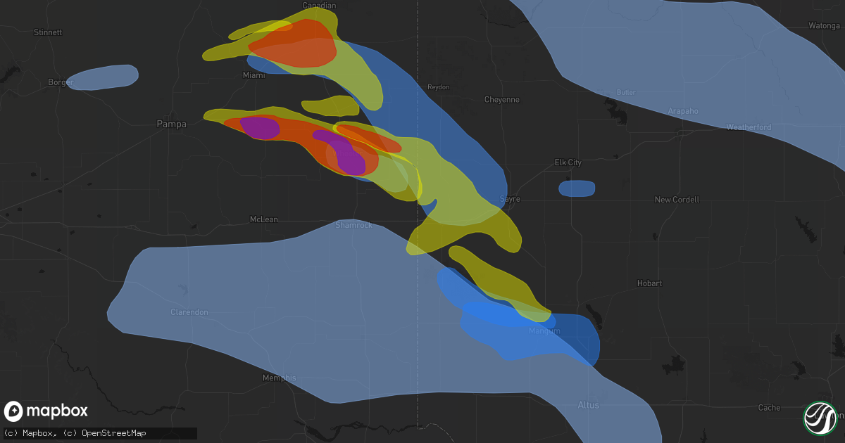 Hail map in Texola, OK on June 25, 2026