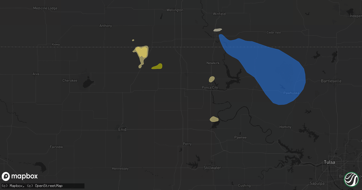 Hail map in Tonkawa, OK on June 25, 2026