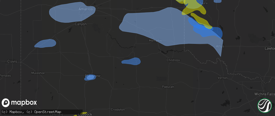 Hail map in Turkey, TX on June 25, 2026