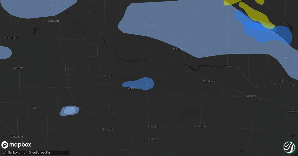 Hail map in Turkey, TX on June 25, 2026
