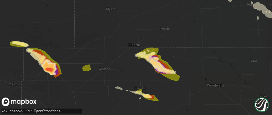 Hail map in Turpin, OK on June 25, 2026