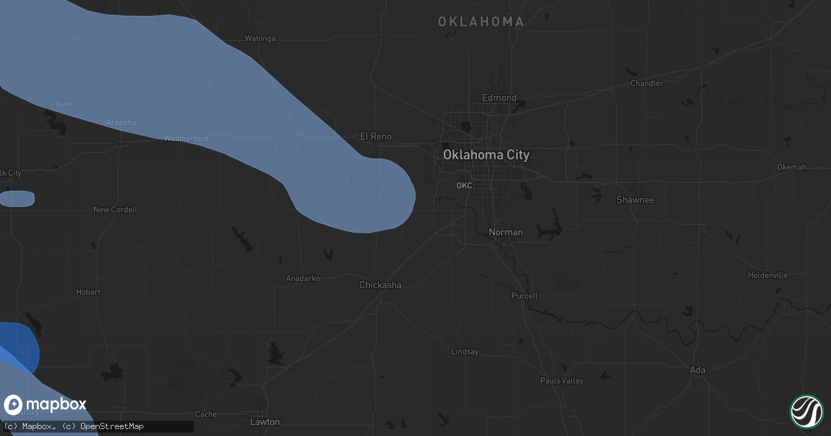 Hail map in Tuttle, OK on June 25, 2026
