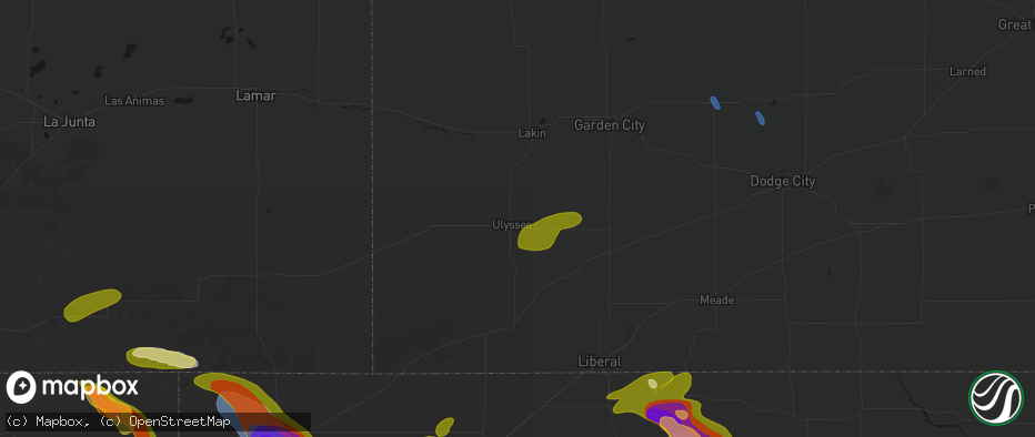 Hail map in Ulysses, KS on June 25, 2026