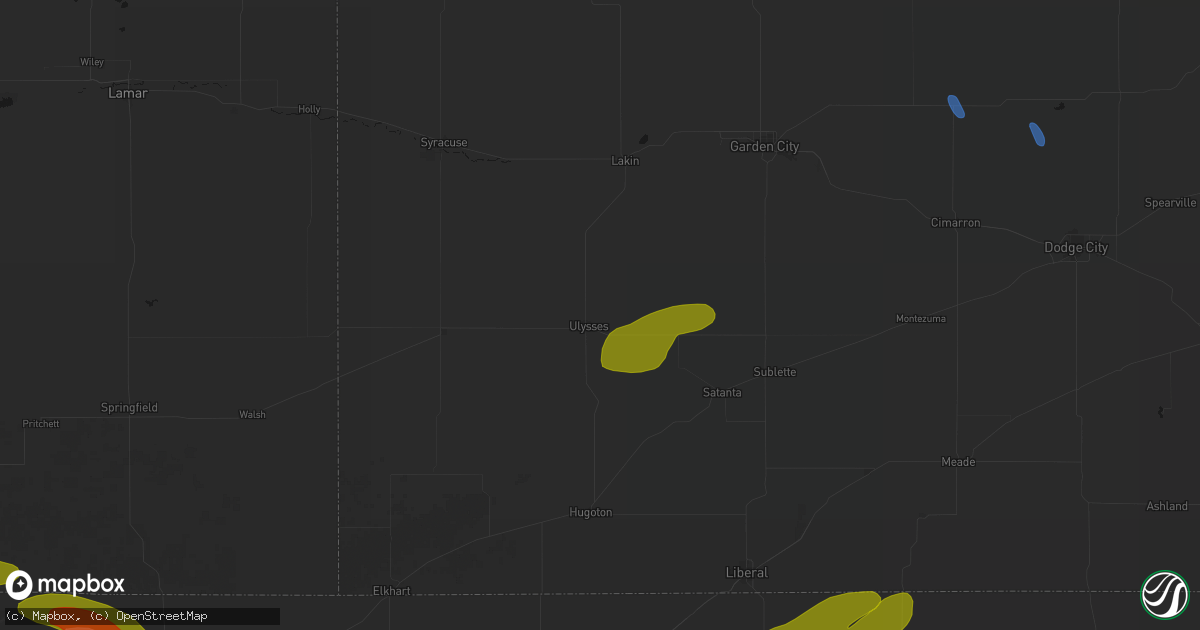 Hail map in Ulysses, KS on June 25, 2026