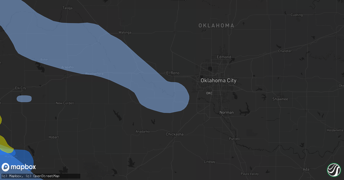 Hail map in Union City, OK on June 25, 2026