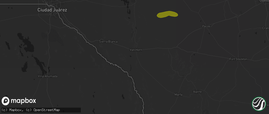 Hail map in Van Horn, TX on June 25, 2026