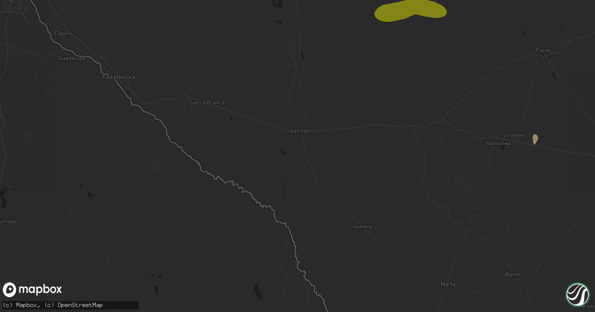 Hail map in Van Horn, TX on June 25, 2026