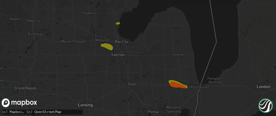 Hail map in Vassar, MI on June 25, 2026