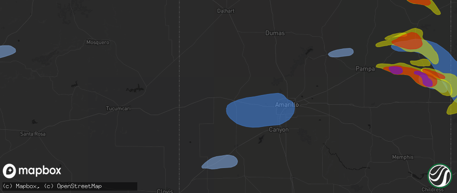 Hail map in Vega, TX on June 25, 2026