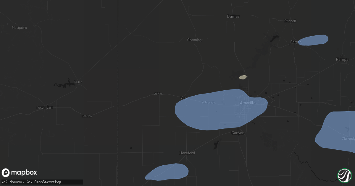 Hail map in Vega, TX on June 25, 2026