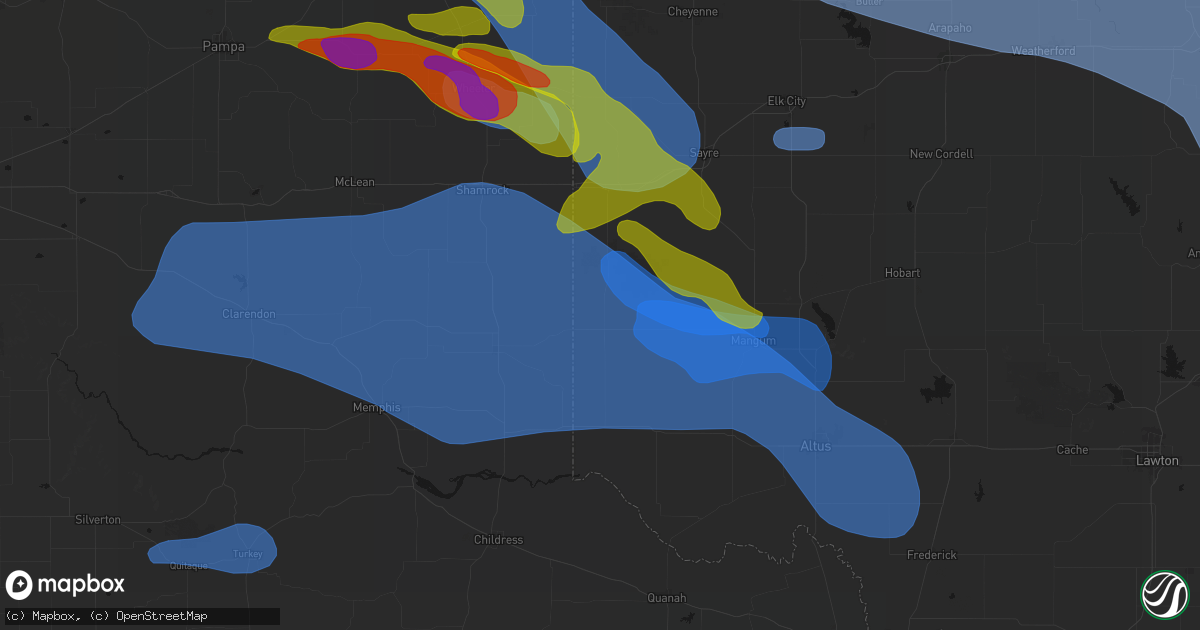 Hail map in Vinson, OK on June 25, 2026