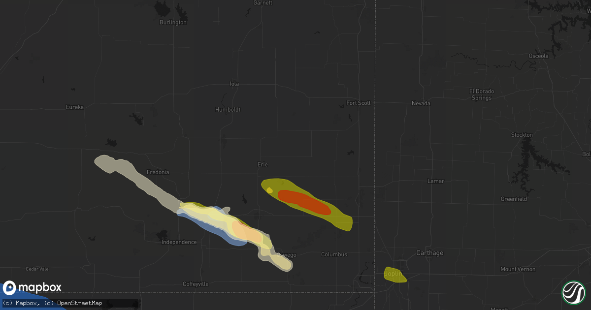 Hail map in Walnut, KS on June 25, 2026