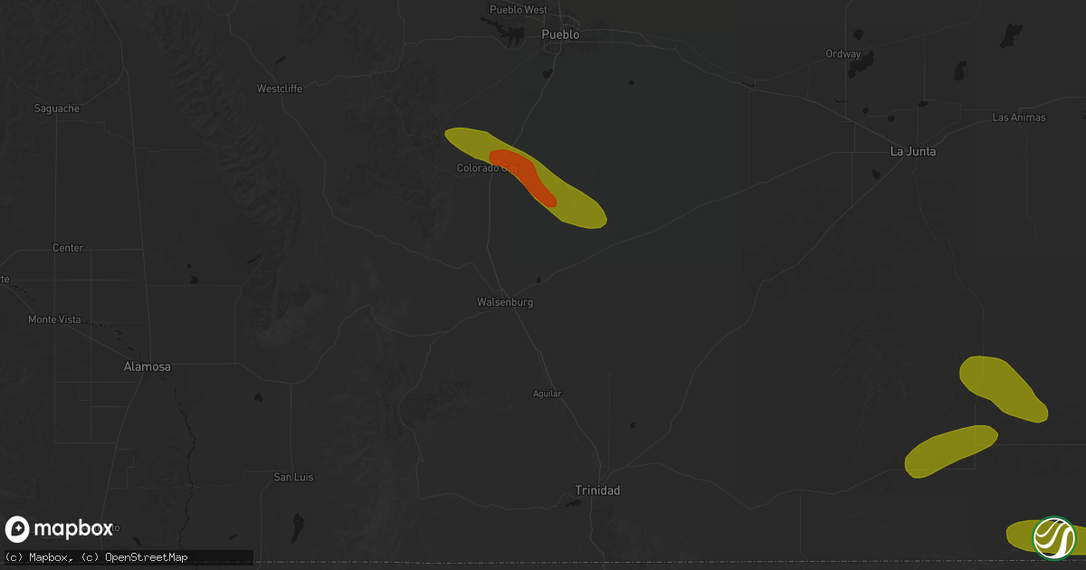 Hail map in Walsenburg, CO on June 25, 2026