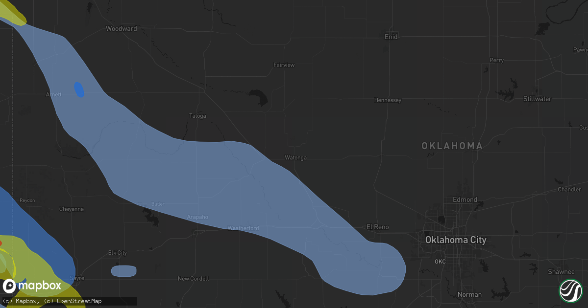 Hail map in Watonga, OK on June 25, 2026