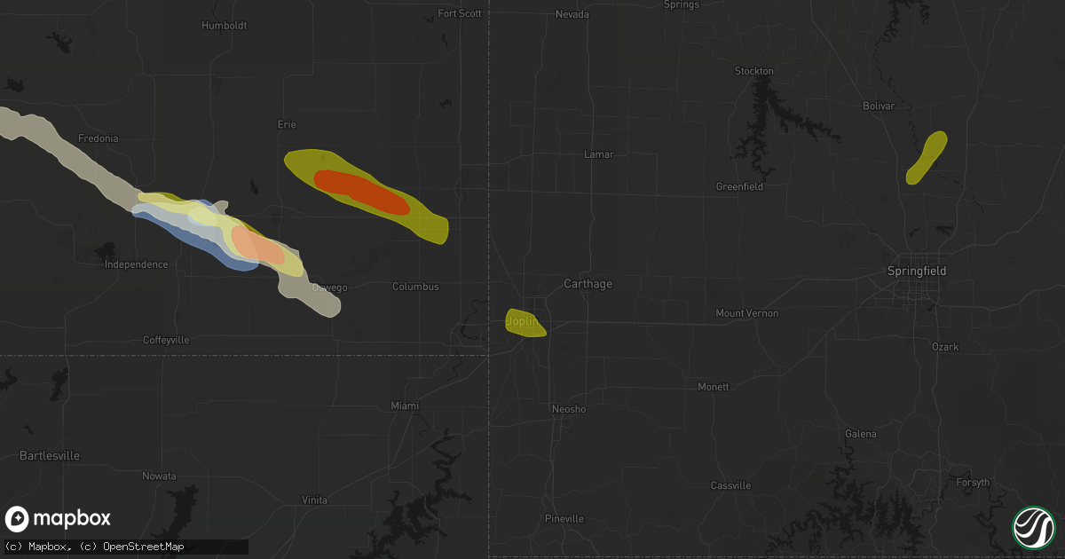 Hail map in Webb City, MO on June 25, 2026
