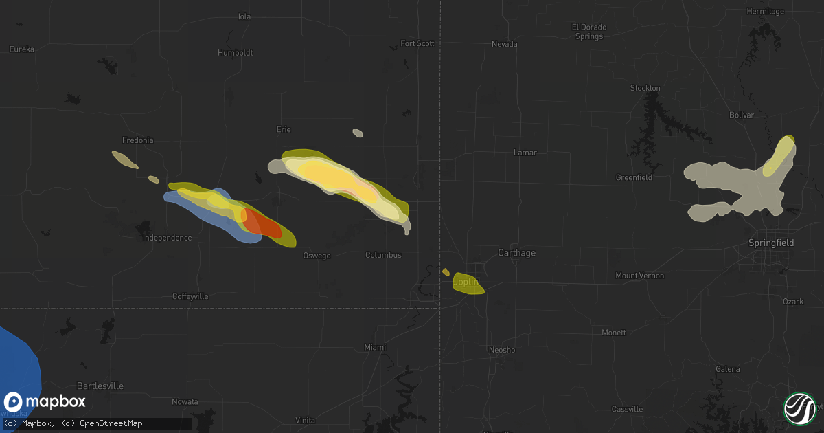 Hail map in Weir, KS on June 25, 2026