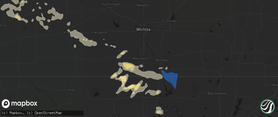 Hail map in Wellington, KS on June 25, 2026