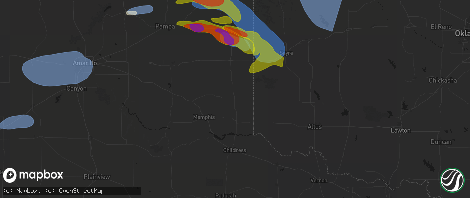 Hail map in Wellington, TX on June 25, 2026