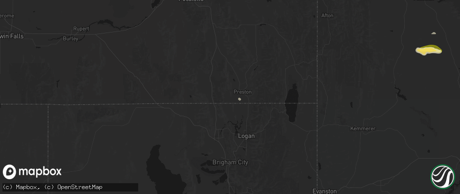 Hail map in Weston, ID on June 25, 2026