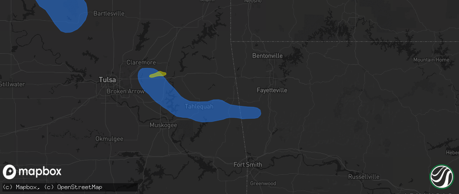 Hail map in Westville, OK on June 25, 2026