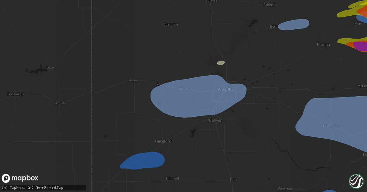 Hail map in Wildorado, TX on June 25, 2026