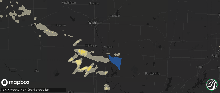 Hail map in Winfield, KS on June 25, 2026