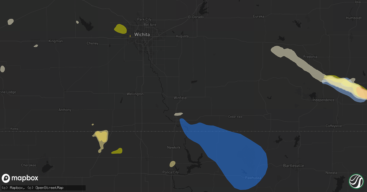 Hail map in Winfield, KS on June 25, 2026