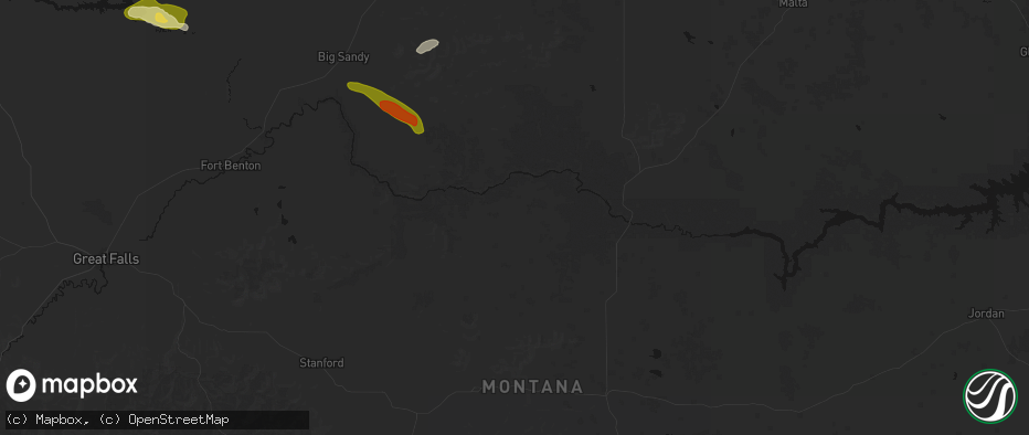 Hail map in Winifred, MT on June 25, 2026