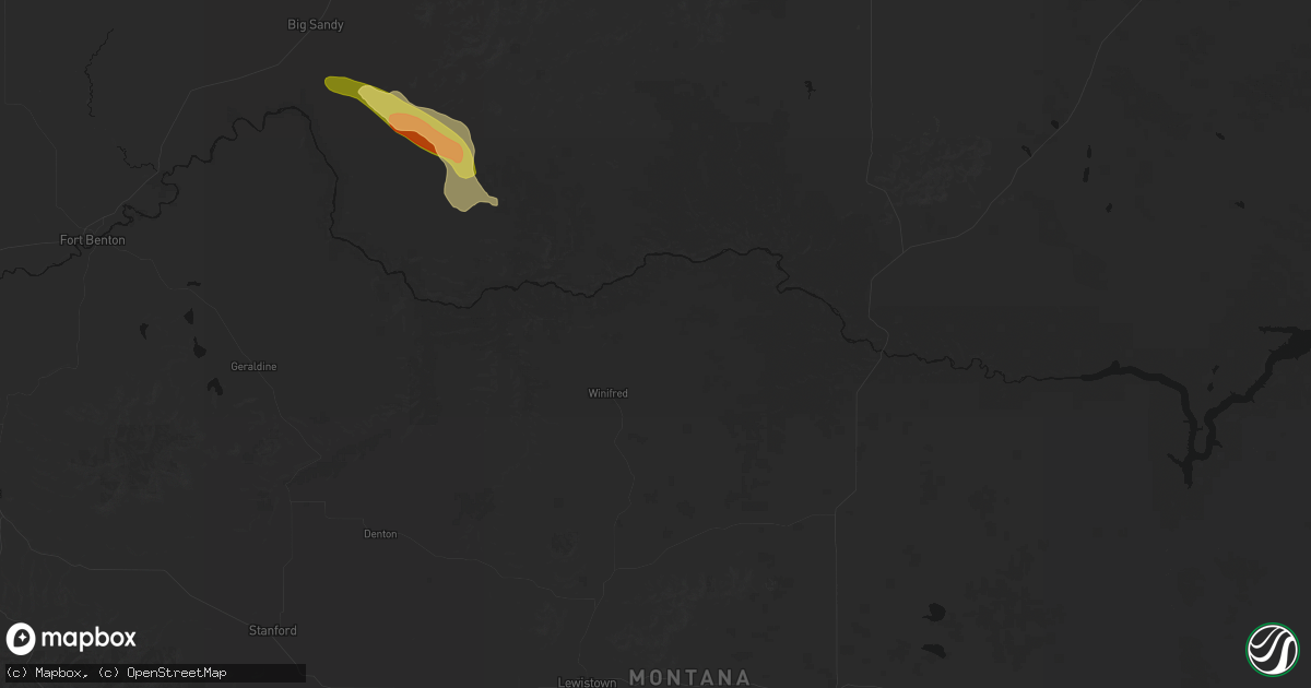 Hail map in Winifred, MT on June 25, 2026